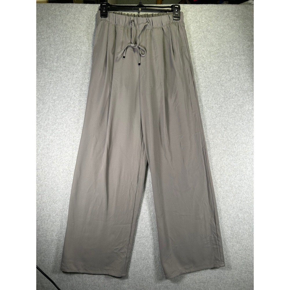 GU Women Gray Wide Leg Drawstring Elastic Waist Trousers Pants 221-347039 XS